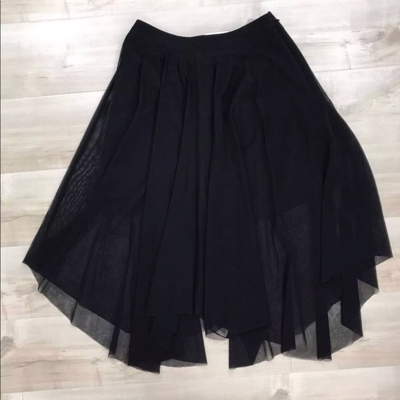 Topshop Tulle Asymmetric Black Midi Skirt Lace - Picture 5 of 8